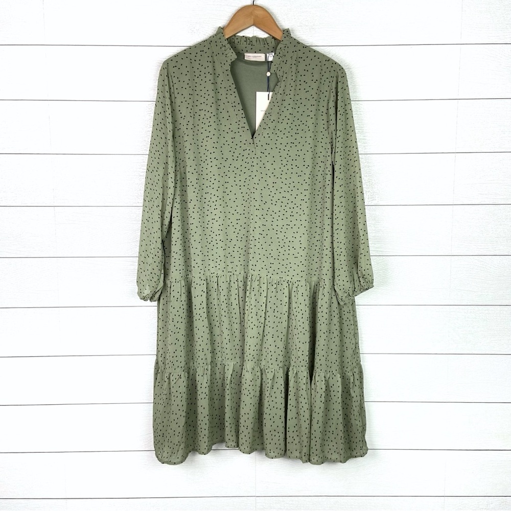 NWT ONLY CARMAKOMA Dress Chiffon Tiered Green Dot 14 Plus New